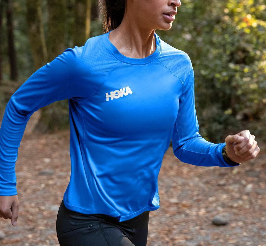 Tops Womens - Hoka One One Performance Long Sleeve - Blue - LHCJINU-59